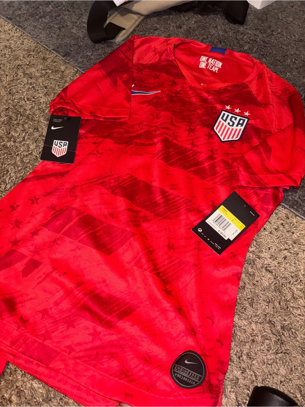 Nike USA Red Womens Soccer Jersey with USA Crest Stars